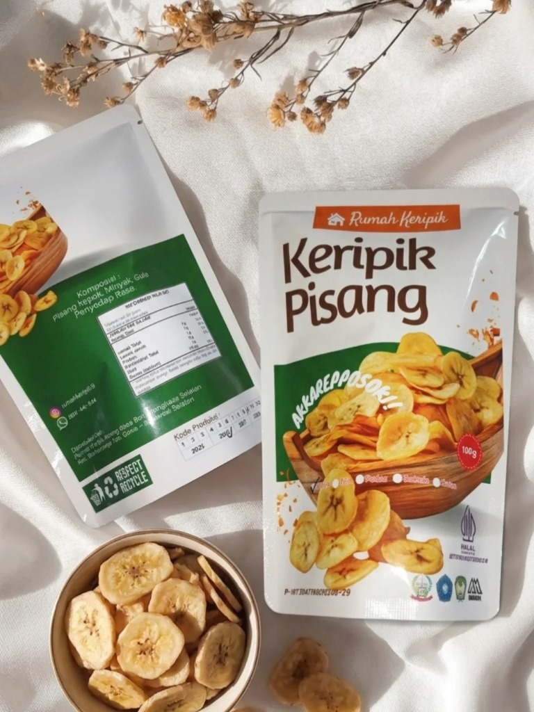 Kemasan pouch Keripik Pisang Bunda Rumah Keripik untuk oleh-oleh
